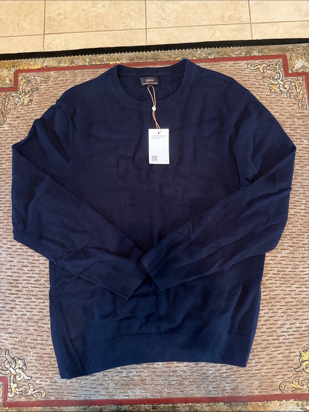 Quince Mongolian Cashmere True Navy Crewneck Knit Sweater Sz XL
